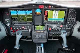 Complete glass cockpit inside a modern training aircraft